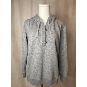 Eddie Bauer Gray Knit Hoodie Henley Pullover Women’s Medium Cotton Blend